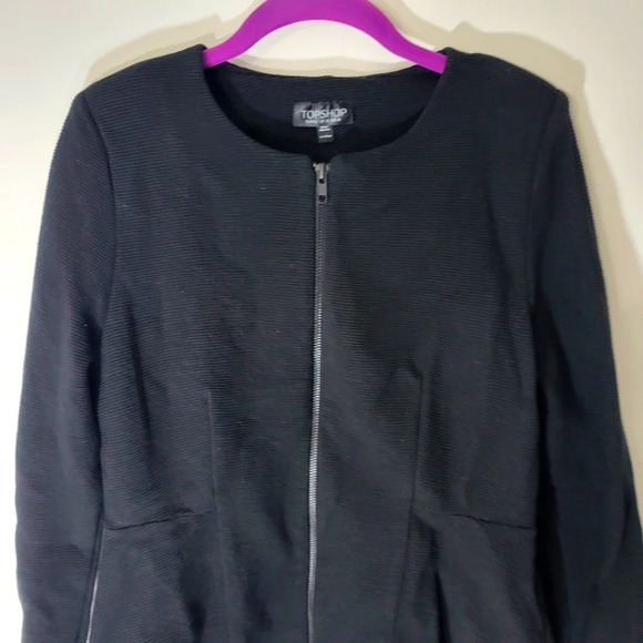 Topshop Black Textured Zip Front Jacket - Picture 2 of 5